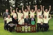 17 September 2009; Kilkenny Golf Club, winners of the Bulmers Barton Shield, back row from left to right, Barry Moran, Bulmers, Graham Nugent, Richard Walsh, Craig Martin, Paul O’Hara, Richie Duggan, Richie Guilfoyle. Front row from left to right, Alan O’Rourke, Christie Power, Padraig O’Rourke, PJ Collins, President GUI, Patrick Conan, Eddie Power and Aidan McDonald. Bulmers Cups and Shields Finals 2009, Tullamore Golf Club, Brookfield, Tullamore, Co. Offaly. Picture credit: Ray McManus / SPORTSFILE