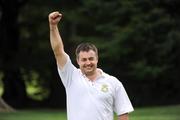 18 September 2009; Letterkenny Golf Club team captain John Russell celebrates his club winning the Bulmers Pierce Purcell Shield on the 22nd green. Bulmers Cups and Shields Finals 2009, Tullamore Golf Club, Brookfield, Tullamore, Co. Offaly. Picture credit: Ray McManus / SPORTSFILE