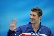 2 August 2009; Member of the USA Men's 4 x 100m Medley Relay team Michael Phelps after receiving his Gold medal. The USA won in a World Record time of 3:27.28. FINA World Swimming Championships Rome 2009, Foro Italico, Rome, Italy. Picture credit: Brian Lawless / SPORTSFILE