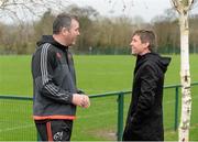 23 December 2015; Munster head coach Anthony Foley in conversation with Ronan O'Gara after squad training. Ronan O'Gara was in attendance in CIT today in further promoting Crumlin's no.10 Fund and Munster Rugby's support of their nominated charity - Children's Medical & Research Foundation, Crumlin. Munster Rugby Squad Training. CIT, Bishopstown, Cork.  Picture credit: Diarmuid Greene / SPORTSFILE