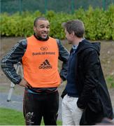 23 December 2015; Munster's Simon Zebo and Ronan O'Gara in conversation after squad training. Ronan O'Gara was in attendance in CIT today in further promoting Crumlin's no.10 Fund and Munster Rugby's support of their nominated charity - Children's Medical & Research Foundation, Crumlin. Munster Rugby Squad Training. CIT, Bishopstown, Cork.  Picture credit: Diarmuid Greene / SPORTSFILE