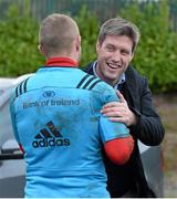 23 December 2015; Munster's Keith Earls is greeted by Ronan O'Gara after squad training. Ronan O'Gara was in attendance in CIT today in further promoting Crumlin's no.10 Fund and Munster Rugby's support of their nominated charity - Children's Medical & Research Foundation, Crumlin. Munster Rugby Squad Training. CIT, Bishopstown, Cork.  Picture credit: Diarmuid Greene / SPORTSFILE