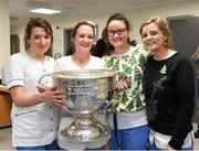 25 December 2015; Gabby Sullivan, Eva Christy, Ciara McBrien and Lavia Motherway with the Sam Maguire when Dublin footballers visited patients of Beaumount Hospital on Christmas Day. Beaumont Hospital, Beaumont Rd, Dublin.  Picture credit: Ray McManus / SPORTSFILE
