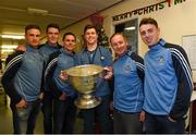 25 December 2015; Dublin footballers Brian Fenton, Eoin Culligan, Cormac Costello, captain Stephen Cluxton and manager Jim Gavin with Dr. Adam Roche, Enniskerry, when they and the Sam Maguire visited patients of Beaumount Hospital on Christmas day. Beaumont Hospital, Beaumont Rd, Dublin.  Picture credit: Ray McManus / SPORTSFILE