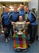 25 December 2015; Dublin footballers Cormac Costello, Brian Fenton, Eoin Culligan and captain Stephen Cluxton with Kevin Corscadden, Beaumont, Dublin, when they and the Sam Maguire visited patients of Beaumount Hospital on Christmas Day. Beaumont Hospital, Beaumont Rd, Dublin.  Picture credit: Ray McManus / SPORTSFILE