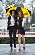 26 December 2015; Julie Dalton, Naas, Co. Kildare, and Lauren Kelly, Rathfarnham, Co. Dublin, arrive ahead of the day's racing. Leopardstown Christmas Racing Festival, Leopardstown Racecourse, Dublin. Picture credit: Matt Browne / SPORTSFILE