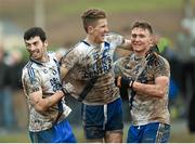 26 December 2015; St Mary's players, from left, Sean Cournane, Aidan Walsh and Denis Daly celebrate their side's victory at the final whistle. South Kerry Senior Football Championship Final, St Mary's v Waterville. Páirc Chill Imeallach, Portmagee, Co. Kerry. Picture credit: Stephen McCarthy / SPORTSFILE
