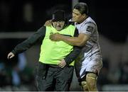 26 December 2015; Man of the match Nick Williams, Ulster, celebrates with Ulster Rugby official photograher John Dickson at the end of the game. Guinness PRO12 Round 10, Connacht v Ulster, Sportsground, Galway. Picture credit: David Maher / SPORTSFILE
