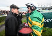 27 December 2015; Owner JP McManus with jockey Barry Geraghty after sending out Ivanovich Gorbatov to win the Paddy Power 'Download Our New iPhone App' 3-Y-O Maiden Hurdle. Leopardstown Christmas Racing Festival, Leopardstown Racecourse, Dublin. Picture credit: Ramsey Cardy / SPORTSFILE