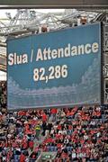 20 September 2009; The scoreboard indicates an attendance of 82,286 at the game. GAA Football All-Ireland Senior Championship Final, Kerry v Cork, Croke Park, Dublin. Picture credit: Ray McManus / SPORTSFILE