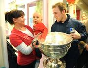 21 September 2009; Kerry's Darran O'Sullivan with 2 year old Fionn Daly, from Kilkenny, his mother Tina and the Sam Maguire Cup during a visit to Our Lady's Hospital for Sick Chidren in Crumlin. Crumlin, Co. Dublin. Picture credit: Pat Murphy / SPORTSFILE