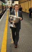 21 September 2009; Kerry captain Darran O'Sullivan holding the Sam Maguire Cup in Heuston train station prior to the victorious Kerry team's departure to Tralee for their homecoming. Heuston Station, Dublin. Picture credit; Pat Murphy / SPORTSFILE