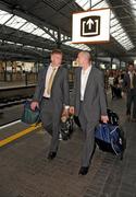 21 September 2009; Kerry's Tommy Walsh and Kieran Donaghy, right, in Heuston train station prior to the victorious Kerry team's departure to Tralee for their homecoming. Heuston Station, Dublin. Picture credit; Pat Murphy / SPORTSFILE