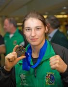 21  September 2009; European Lightweight Champion Katie Taylor returns home to Dublin Airport after claiming her 4th European title on the trot. Dublin Airport, Dublin. Picture credit: John Barrington / SPORTSFILE