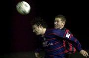 3 February 2001; Liam Kelly of St Patrick's Athletic in action against Sean Prunty of Longford Town during the Harp Lager FAI Cup Third Round match between Longford Town and St Patrick's Athletic at Flancare Park in Longford. Photo by David Maher/Sportsfile