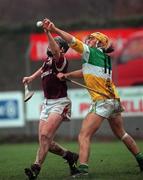 4 February 2001; Cathal Moore of Galway in action against Ger Oakley of Offaly during the Allianz National Hurling League Division 1A match between Offaly and Galway at St Brendan's Park in Birr, Offaly. Photo by Damien Eagers/Sportsfile