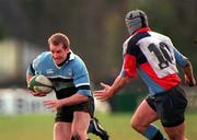 27 January 2001; Pat Duignan of Galwegians is tackled by Niall Malone of Belfast Harlequins during the AIB All-Ireland League Division 1 match between Galwegians RFC and Belfast Harlequins RFC at Crowley Park in Galway. Photo by Matt Browne/Sportsfile