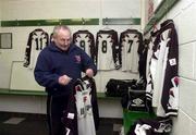 7 February 2001; Dundalk kit man Gerry Watters prepares the dressingroom prior to the postponement of the Harp Lager FAI Cup Third Round match between Portmarnock and Dundalk at John Hyland Park in Baldonnell, Dublin due to an appeal from Portmarnock to the FAI to have the game postponed. Photo by David Maher/Sportsfile