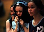 7 February 2001; Lorraine Stubbs of St. Joseph of Cluny, centre, during the final moments of the Bank of Ireland Schools Cup Girls B Final match between Our Lady's Secondary School in Castleblayney, Monaghan and St. Joseph of Cluny in Killiney, Dublin, at the National Bastetball Arena in Tallaght, Dublin. Photo by Brendan Moran/Sportsfile