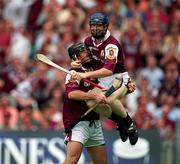 13 August 2000; David Greene of Galway, left, celebrates with team-mate Damien Hayes after scoring their side's goal during the All-Ireland Minor Hurling Championship Semi-Final match between Galway and Offaly at Croke Park in Dublin. Photo by Damien Eagers/Sportsfile