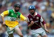 13 August 2000; Niall Corcoran of Galway in action against Kevin Kelly of Offaly during the All-Ireland Minor Hurling Championship Semi-Final match between Galway and Offaly at Croke Park in Dublin. Photo by Damien Eagers/Sportsfile