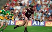13 August 2000; David Greene of Galway in action against Offaly during the All-Ireland Minor Hurling Championship Semi-Final match between Galway and Offaly at Croke Park in Dublin. Photo by Damien Eagers/Sportsfile
