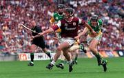 13 August 2000; Peter Garvey of Galway in action against Adrian Clancy of Offaly during the All-Ireland Minor Hurling Championship Semi-Final match between Galway and Offaly at Croke Park in Dublin. Photo by John Mahon/Sportsfile