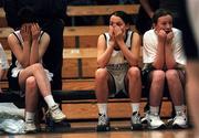 8 February 2001; Players from Sacred Heart look on during the final moments of the Bank of Ireland Schools Cup Girls C Final match between Christ King College, Cork and Sacred Heart in Drogheda, Louth, at the National Bastetball Arena in Tallaght, Dublin. Photo by Brendan Moran/Sportsfile