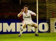 9 February 2001; Billy Clery of Galway United celebrates after scoring his side's first goal during the Eircom League Premier Division match between Bohemians and Galway United at Dalymount Park in Dublin. Photo by David Maher/Sportsfile