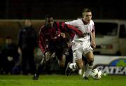 9 February 2001; Alan Murphy of Galway United in action against Mark Rutherford of Bohemians during the Eircom League Premier Division match between Bohemians and Galway United at Dalymount Park in Dublin. Photo by David Maher/Sportsfile