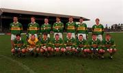 11 February 2001; The Kerry team, back row, from left, Darragh O Sé, Noel Kennelly, Mossie Lyons, Maurice Fitzgerald, Donal Daly, Aodan MacGearailt and Mike Frank Russell, with, front from left, Mike McCarthy, Declan O'Keeffe, Eamonn Fitzmaurice, Seamus Moynihan, Kieran Scanlon, Tomás O Sé, Denis O'Dwyer and Dara O Cinneide prior to the Allianz National Football League Division 1A match between Offaly and Kerry at O'Connor Park in Tullamore, Offaly. Photo by Brendan Moran/Sportsfile