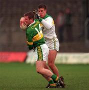 11 February 2001; Dara O Cinneide of Kerry in action against Alan McNamee of Offaly during the Allianz National Football League Division 1A match between Offaly and Kerry at O'Connor Park in Tullamore, Offaly. Photo by Brendan Moran/Sportsfile