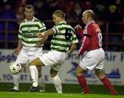 27 December 2000; Shane Robinson of Shamrock Rovers in action against Paul Doolin of Shelbourne during the Eircom League Premier Division match between Shelbourne and Shamrock Rovers at Tolka Park in Dublin. Photo by David Maher/Sportsfile