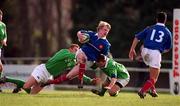 16 February 2001; Cedric Savignat of France is tackled by Gavin Hickie, left, and Maurice Lawlor of Ireland during the U21 Rugby International match between Ireland and France at Templeville Road in Dublin. Photo by Brendan Moran/Sportsfile