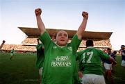 17 February 2001; Ireland captain Keith Wood celebrates victory over France after the Lloyds TSB Six Nations Rugby Championship match between Ireland and France at Lansdowne Road in Dublin. Photo by Brendan Moran/Sportsfile