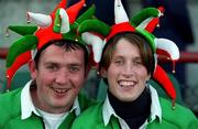 17 February 2001; Ireland rugby supporters Eamon English and Claire Captice from Ballyporeen, Tipperary, prior to the Lloyds TSB Six Nations Rugby Championship match between Ireland and France at Lansdowne Road in Dublin. Photo by Brendan Moran/Sportsfile