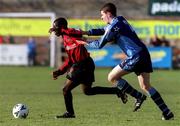 18 February 2001; Mark Rutherford of Bohemians in action against Eamon McLoughlin of UCD during the Eircom League Premier Division match between UCD and Bohemians at Belfield Park in Dublin. Photo by David Maher/Sportsfile