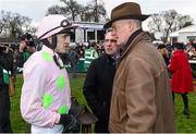 27 December 2015; Jockey Ruby Walsh speaks with trainer Willie Mullins after sending Long Dog out to win the Paddy Power Future Champions Novice Hurdle. Leopardstown Christmas Racing Festival, Leopardstown Racecourse, Dublin. Picture credit: Ramsey Cardy / SPORTSFILE