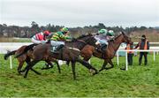 27 December 2015; Ancient Sands, with Brian Hayes up, leads eventual winner Copy That, with Jack Kennedy up, and Lord Ben, with Dylan Robertson up, during the Paddy Power 'So Fast, So Easy iPhone App' Handicap Hurdle. Leopardstown Christmas Racing Festival, Leopardstown Racecourse, Dublin. Photo by Sportsfile