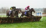 26 December 2015; A Toi Phil, right, with Patrick Mullins up, jumps the last ahead of Don't Touch It, with Mark Walsh up, and Vigil, with Tommy Treacy up, on their way to winning the Thornton's Recycling Maiden Hurdle. Leopardstown Christmas Racing Festival, Leopardstown Racecourse, Dublin. Photo by Sportsfile