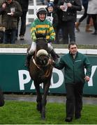 27 December 2015; Minella Foru, with Barry Geraghty up,  enters the parade ring after winning the Paddy Power Steeplechase. Leopardstown Christmas Racing Festival, Leopardstown Racecourse, Dublin. Photo by Sportsfile