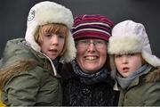 27 December 2015; Racegoers Anne Marie Nyland and twin daughters Olivia, left, and Emily, age 5, from Rathfrarnam, Co. Dublin, at the races. Leopardstown Christmas Racing Festival, Leopardstown Racecourse, Dublin. Picture credit: Cody Glenn / SPORTSFILE