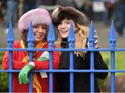 27 December 2015; Racegoers Georgea Blakey, originally from London, now living in San Francisco, and Olivia Gaynor-Lowe from Dublin at the races. Leopardstown Christmas Racing Festival, Leopardstown Racecourse, Dublin. Picture credit: Cody Glenn / SPORTSFILE