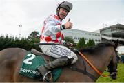 27 December 2015; Jockey Anthony Lynch celebrates after riding Flemenstar to victory in the Paddy Power Dial-a-Bet Steeplechase. Leopardstown Christmas Racing Festival, Leopardstown Racecourse, Dublin. Picture credit: Cody Glenn / SPORTSFILE