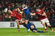 27 December 2015; Simon Zebo, Munster, supported by team-mate Jack O'Donoghue, is tackled by Dominic Ryan and Ian Madigan, Leinster. Guinness PRO12, Round 10, Munster v Leinster. Thomond Park, Limerick. Picture credit: Diarmuid Greene / SPORTSFILE