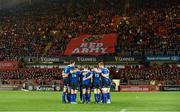 27 December 2015; The Leinster team gather together in a huddle before the game. Guinness PRO12, Round 10, Munster v Leinster. Thomond Park, Limerick. Picture credit: Diarmuid Greene / SPORTSFILE