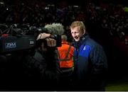 27 December 2015; Leinster head coach Leo Cullen is interviewed for TV before the game. Guinness PRO12, Round 10, Munster v Leinster. Thomond Park, Limerick. Picture credit: Diarmuid Greene / SPORTSFILE