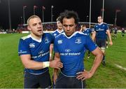 27 December 2015; Leinster's Ian Madigan, left, and Isa Nacewa following their victory. Guinness PRO12, Round 10, Munster v Leinster. Thomond Park, Limerick. Picture credit: Stephen McCarthy / SPORTSFILE
