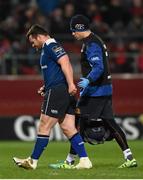 27 December 2015; Cian Healy, Leinster, leaves the field with Leinster physiotherapist Karl Denvir after picking up an injury. Guinness PRO12, Round 10, Munster v Leinster. Thomond Park, Limerick. Picture credit: Stephen McCarthy / SPORTSFILE