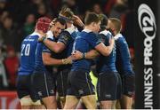 27 December 2015; Zane Kirchner, Leinster, is congratulated by team-matess after scoring his side's third and final try during the final seconds of the game. Guinness PRO12, Round 10, Munster v Leinster. Thomond Park, Limerick. Picture credit: Diarmuid Greene / SPORTSFILE